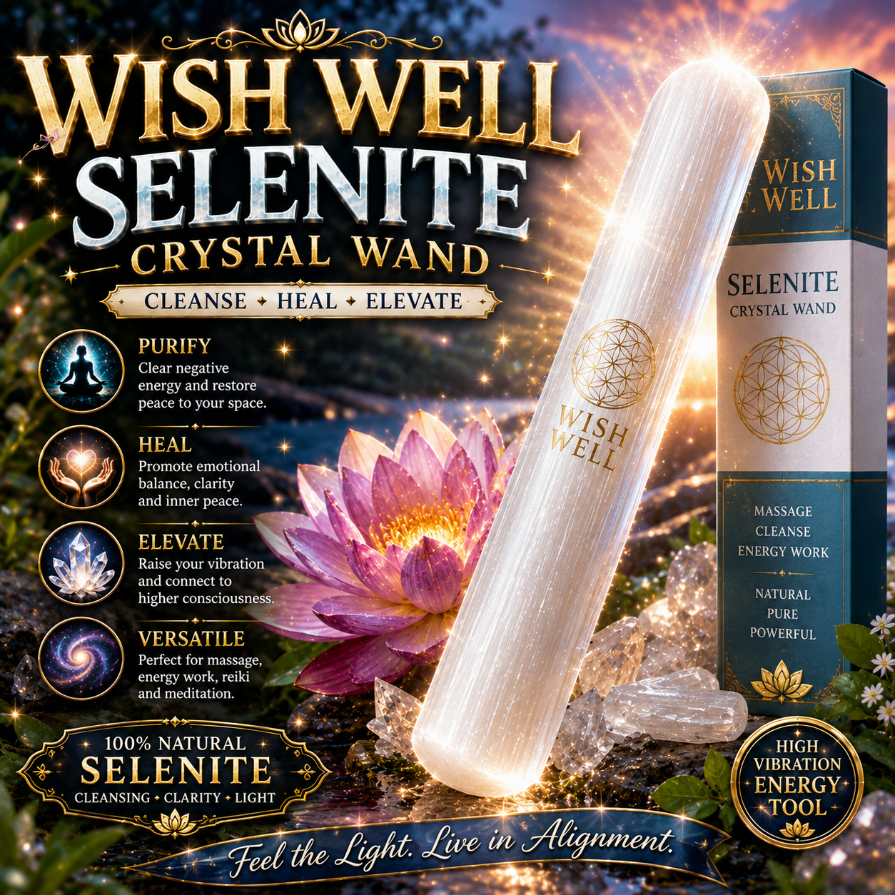 Wish Well Selenite Crystal Wand